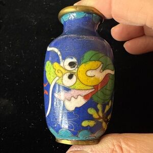 Vintage Miniature Cloisonné Vase With Dragon & Flaming Pearl Motif AS-IS